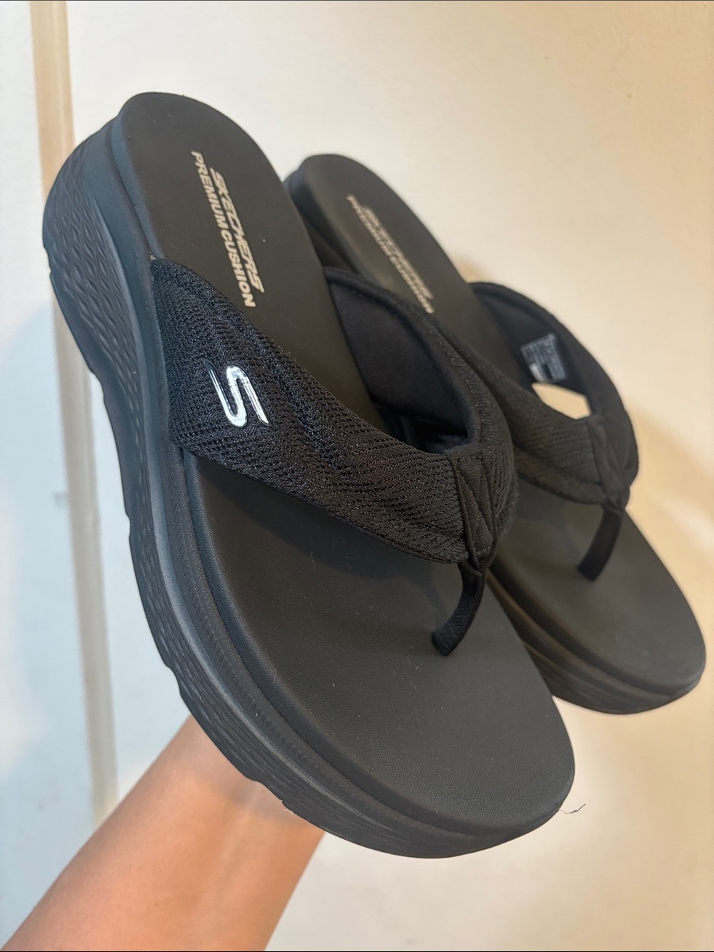 Skechers Black Foam Platform Thong Sandals